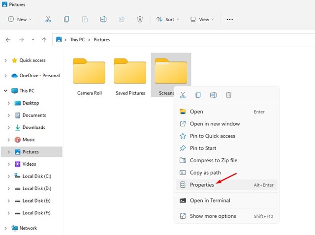 αλλαγή φακέλου στιγμιότυπων οθόνης Windows 11