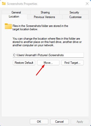 αλλαγή φακέλου στιγμιότυπων οθόνης Windows 11
