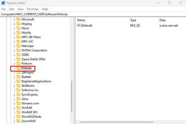 HKEY_CURRENT_USER\Λογισμικό\Πολιτικές\