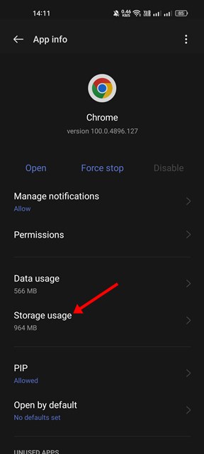 Το Google Chrome αργεί στο Android; Δείτε πώς να το διορθώσετε 15 επιλέξτε Χρήση αποθηκευτικού χώρου