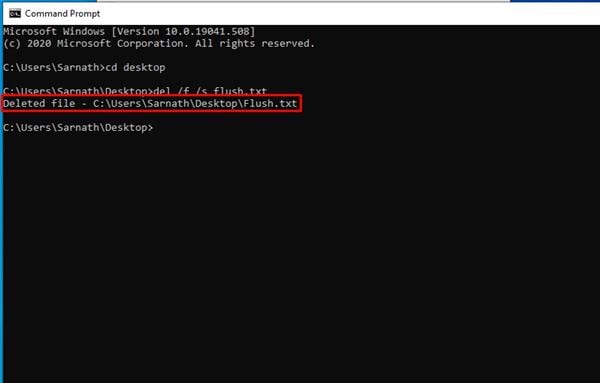Πώς να διαγράψετε κλειδωμένα αρχεία στα Windows μέσω CMD 10 Διαγραμμένο αρχείο