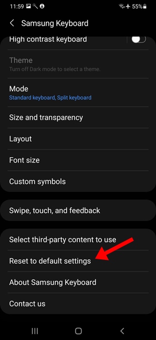Πώς να διορθώσετε το πληκτρολόγιο Samsung που δεν λειτουργεί σε τηλέφωνα Galaxy 18 Επαναφορά στις προεπιλεγμένες ρυθμίσεις