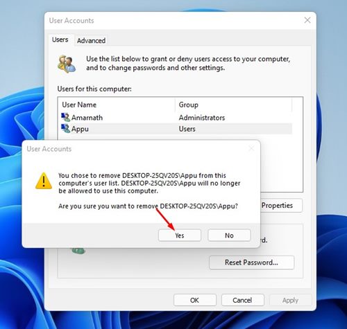 Πως να διαγράψετε ένα προφίλ χρήστη στα Windows 11 5 τρόποι 16 κάντε κλικ στο κουμπί Ναι