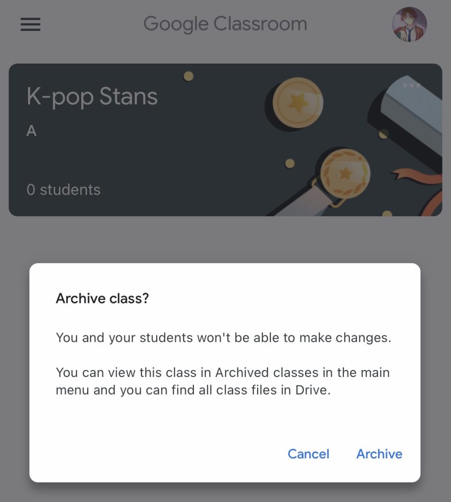 Κάντε κλικ στην επιλογή Αρχειοθέτηση στο Google Classroom