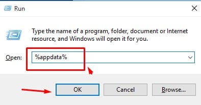 Πληκτρολογήστε '%appdata%' στο πλαίσιο διαλόγου RUN