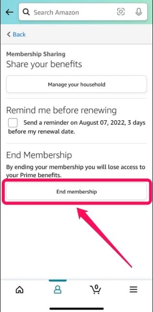 Ακυρώστε το Amazon Prime στην εφαρμογή για κινητά