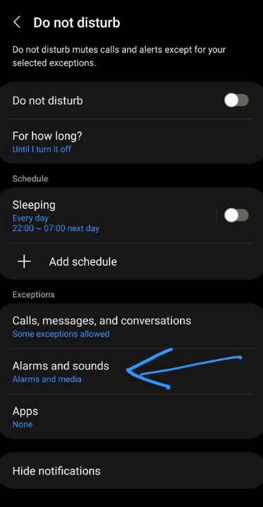Θα συνεχίσει να χτυπάει το ξυπνητήρι μου στο Do Not Disturb Samsung;