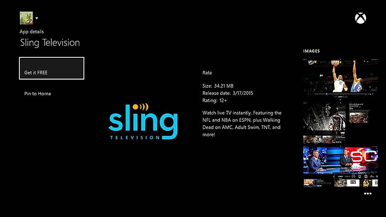Κάντε κλικ στο Get it Free για να εγκαταστήσετε το Sling TV στο Xbox One 