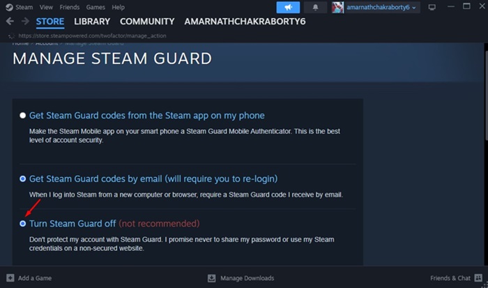 Απενεργοποιήστε το Steam Guard (δεν συνιστάται)