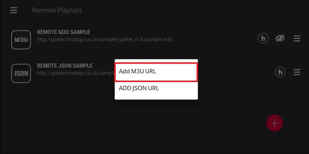 Επιλέξτε Προσθήκη διεύθυνσης URL M3U