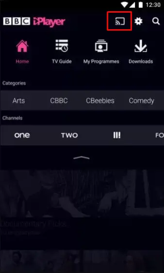 Κάντε κλικ στο εικονίδιο μετάδοσης στο iPlayer του BBC