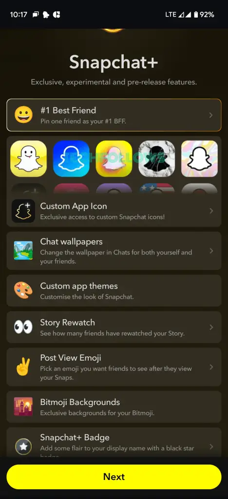 Κάντε κλικ στο Επόμενο για να λάβετε δωρεάν δοκιμή του Snapchat Plus