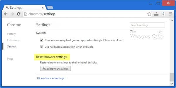 Reset Chrome Browser