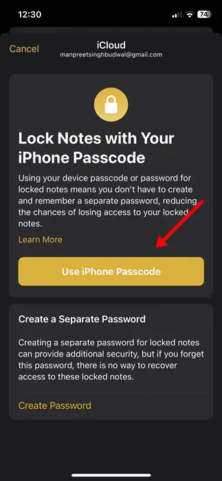 Use iPhone Passcode