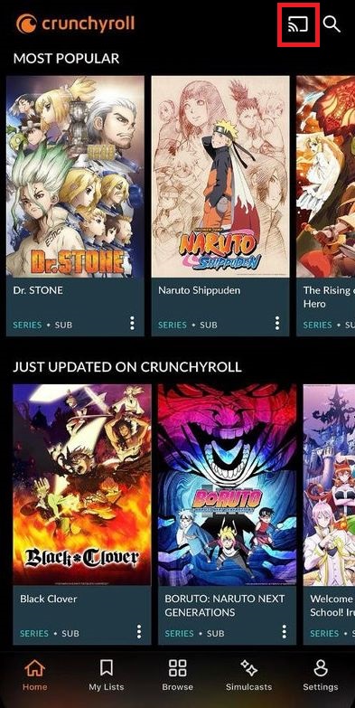 Εφαρμογή Cast Crunchyroll