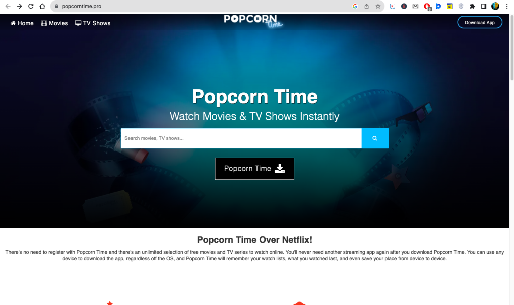 Ιστοσελίδα Popcorn Time στο Mac