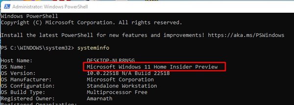 Βρείτε την έκδοση των Windows 11 μέσω του Powershell
