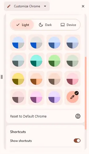 Θέμα Chrome και ακολουθήστε μια συγκεκριμένη παλέτα χρωμάτων