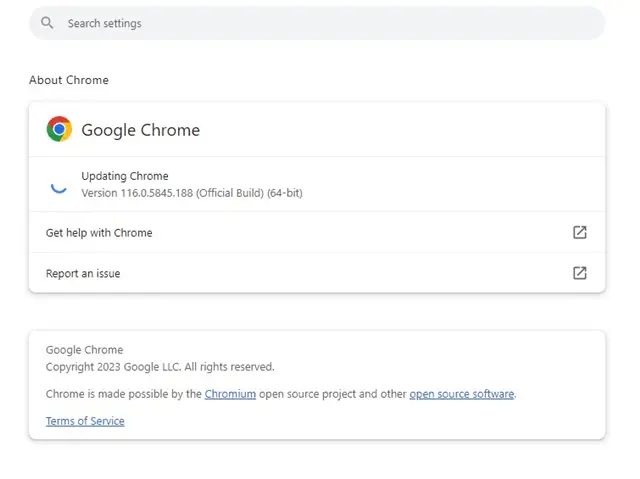 Το Google Chrome εγκαθιστά όλες τις εκκρεμείς ενημερώσεις