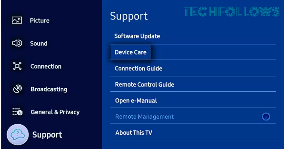 Κάντε κλικ στο Device Care και επιλέξτε Reset Smart Hub στην Samsung TV