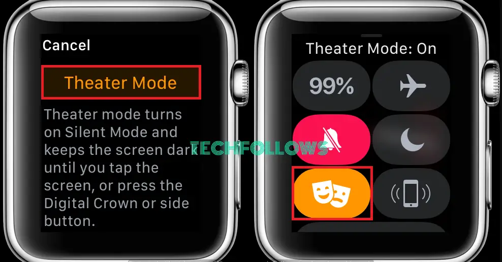 Επιλέξτε Λειτουργία κινηματογράφου για να την ενεργοποιήσετε ή να την απενεργοποιήσετε στο Apple Watch