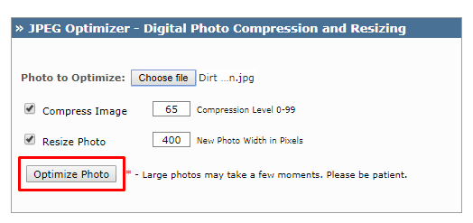 Κάντε κλικ στο 'Optimize Photo' για να ξεκινήσει ο συμπιεστής αρχείων