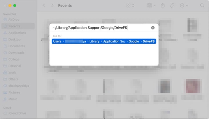 ~/Βιβλιοθήκη/Υποστήριξη εφαρμογών/Google/DriveFS