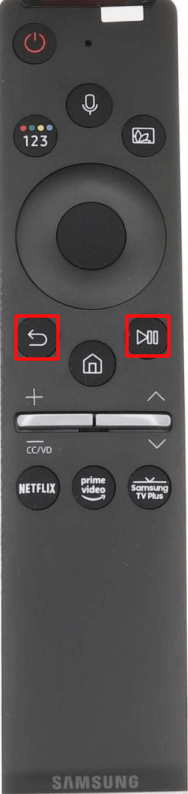 Πατήστε το κουμπί Return και παύση/αναπαραγωγή για να προγραμματίσετε το τηλεχειριστήριο Samsung TV στην τηλεόραση