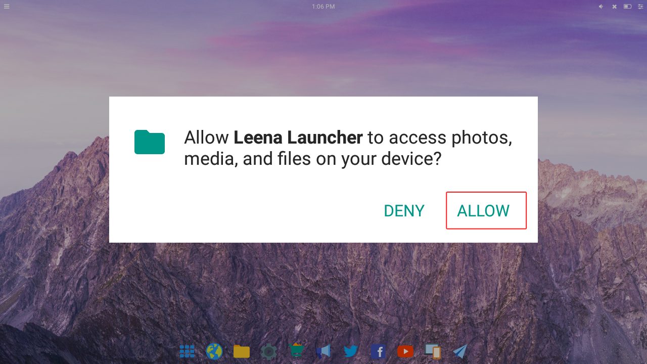 Επιτρέψτε στο Leena Launcher να έχει πρόσβαση σε φωτογραφίες, πολυμέσα και αρχεία