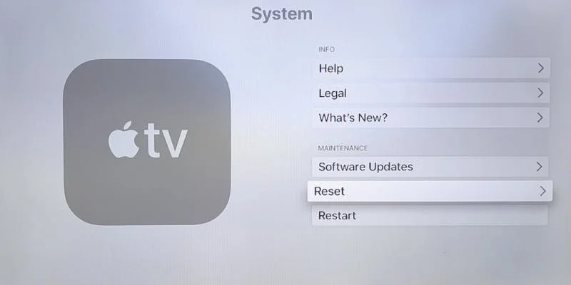Επιλογή επαναφοράς στο Apple TV για συνεχές πρόβλημα επανεκκίνησης