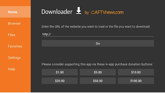Εισαγάγετε το URl του OnStream APK στην εφαρμογή Downloader