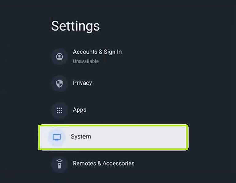 Επιλέξτε System on Google TV Settings