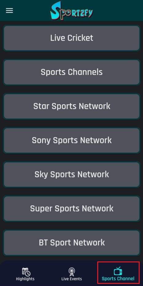 Μεταδώστε αθλητικά κανάλια στην εφαρμογή Sportzfy TV