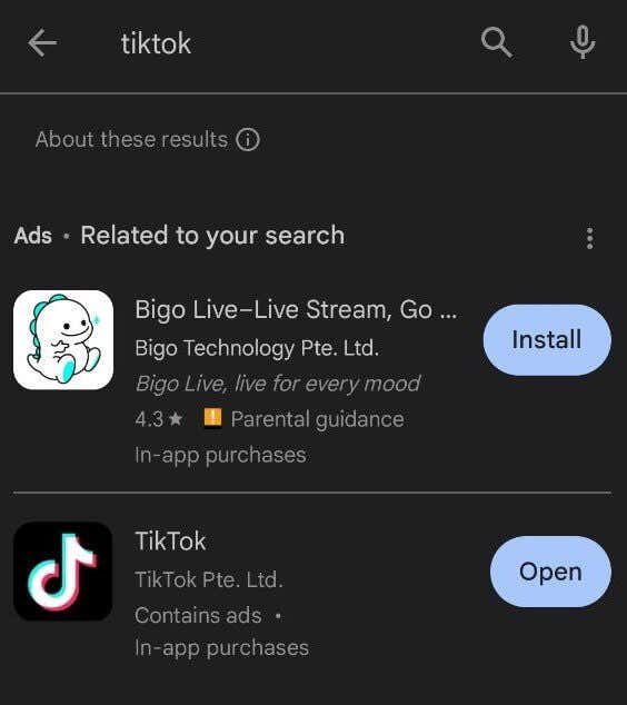 αναζητήστε το TikTok στο πλαίσιο αναζήτησης