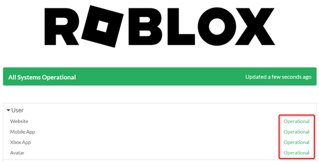 Ιστοσελίδα κατάστασης διακομιστή Roblox