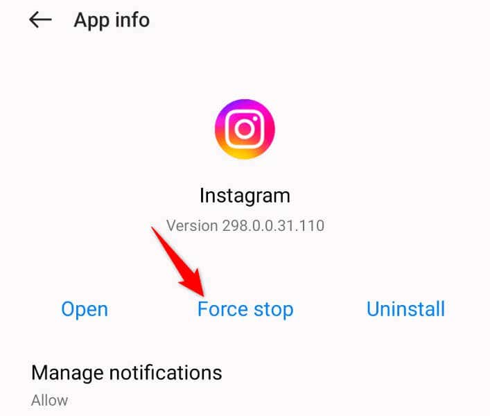 Αναγκαστική διακοπή της εφαρμογής instagram στο android