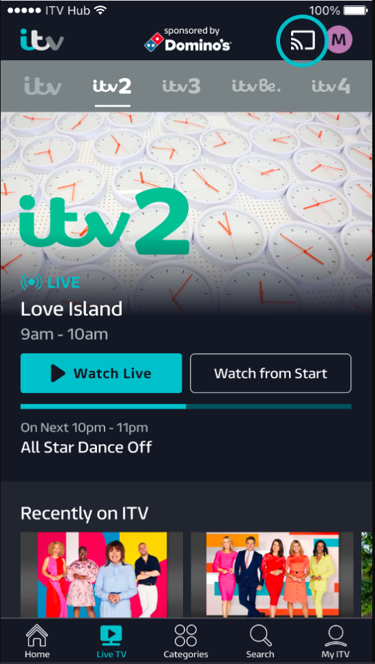 Κάντε κλικ στο εικονίδιο Cast στο Chromecast ITV Hub 