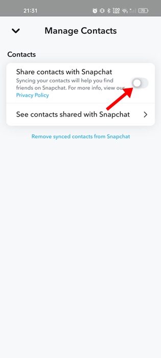 Κοινή χρήση επαφών με το Snapchat