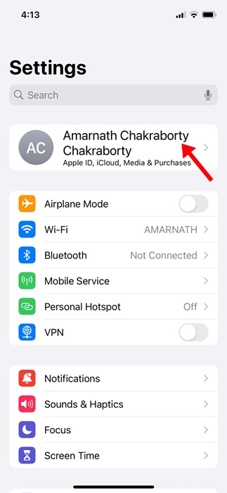 πατήστε στο Apple ID σας