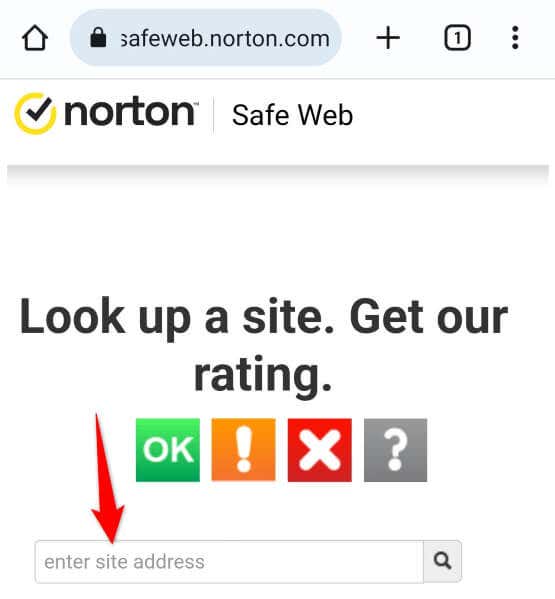 Αναζητήστε έναν ιστότοπο στον ασφαλή ιστό του Norton