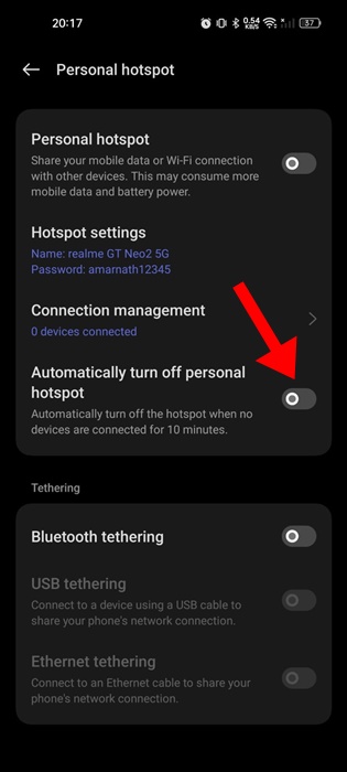 Αυτόματη απενεργοποίηση προσωπικού hotspot