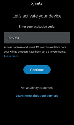 Xfinity Stream στο Apple TV - Εισαγάγετε τον κωδικό