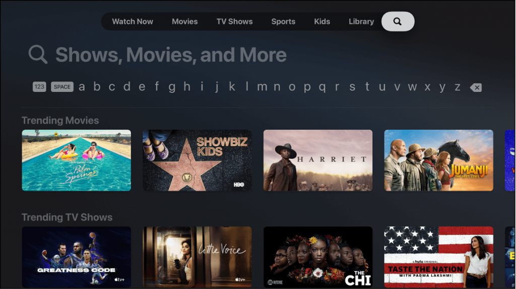 Xfinity Stream στο Apple TV - Πατήστε Αναζήτηση