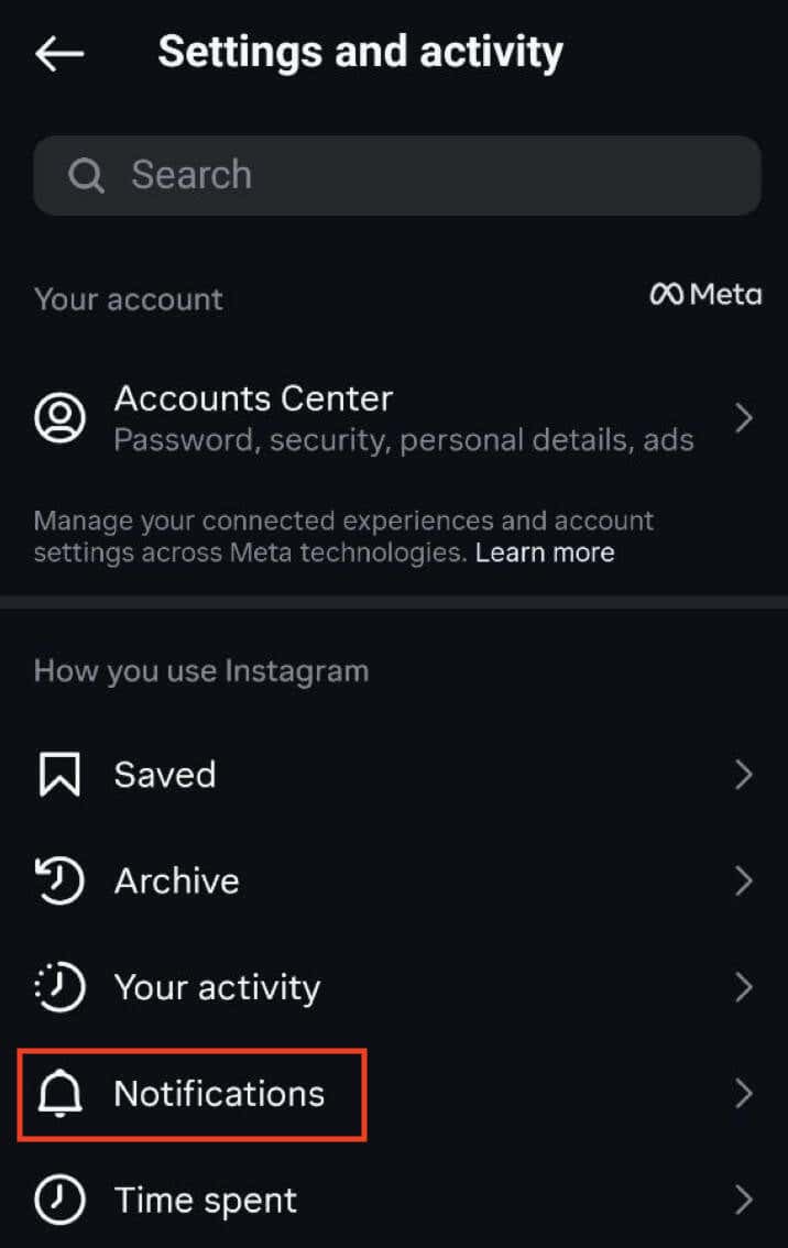 Στιγμιότυπο οθόνης ρυθμίσεων Instagram - ρυθμίσεις και δραστηριότητα