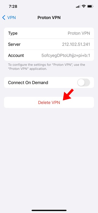 Διαγραφή VPN