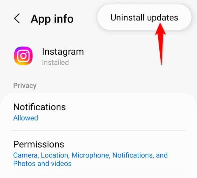 Απεγκαταστήστε τις ενημερώσεις εφαρμογών του Instagram στην εικόνα Android