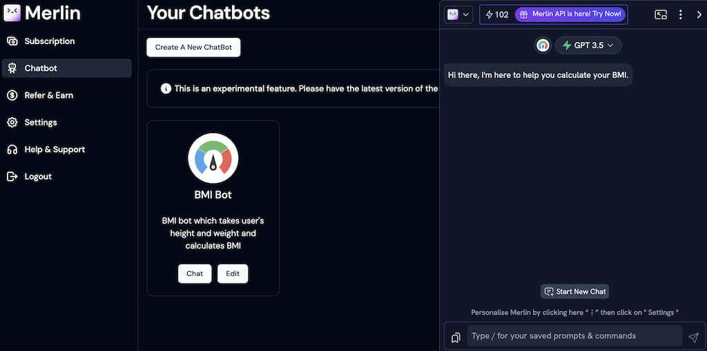 Στιγμιότυπο οθόνης της σελίδας Merlin AI Chatbot