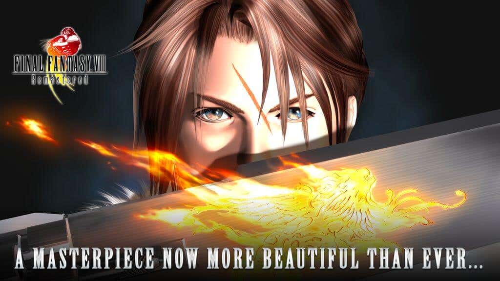 Μια προωθητική εικόνα για το Final Fantasy 8 Remastered που δείχνει έναν χαρακτήρα να κοιτάζει μπροστά με ένα σπαθί που κρύβει το πρόσωπό του.