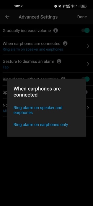 Ring alarm on earphones only