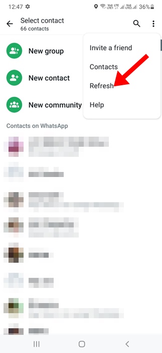 Refresh the WhatsApp Contacts